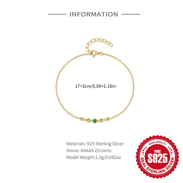 925 Silver Chain Bracelet Jewelry for Women, 18K Gold-Plated Sterling Silver with Emerald and Diamond Accents