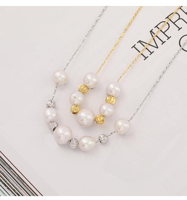 925 Sterling Silver Freshwater Pearl Necklace with Gold Plated Chain