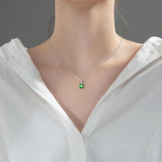 Emerald Square: 925 Silver Rectangular Green Cubic Zircon Necklace