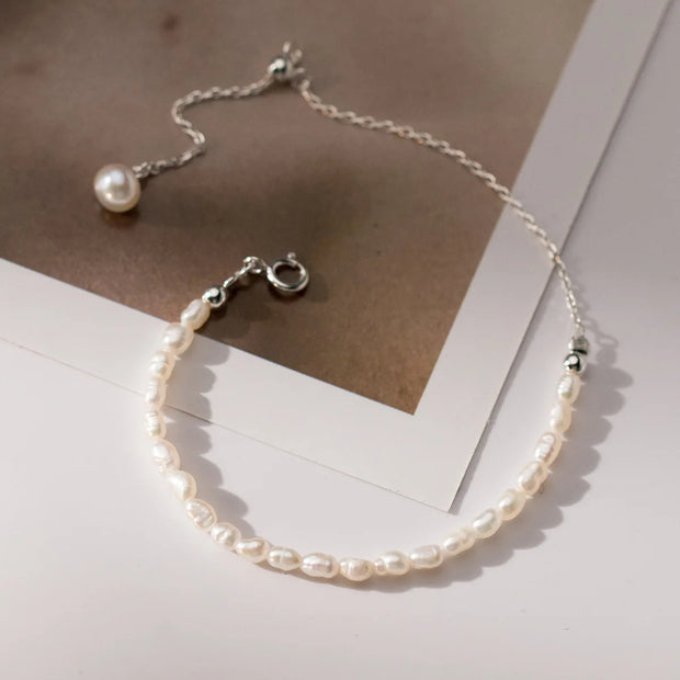 925 Sterling Silver Bracelets – Small Natural Real Pearl Gold-Plated Bracelets for Women