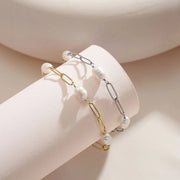 Sterling Silver Paperclip Chain Bracelet with Natural Freshwater Pearls