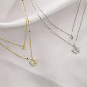 925 Sterling Silver Butterfly Necklaces Two Layers Double Chain Butterflies Diamond Gold Plated Necklaces