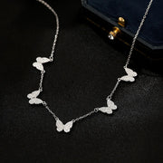 925 Sterling Silver Butterfly Necklace with Five Diamond Butterflies