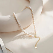 5-6MM round natural freshwater pearl gold plated necklace