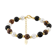 Tiger Eye Gemstone Ball Beads Bracelet with Sterling Silver Clasp, 925 Sterling Silver Bracelet