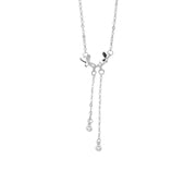 925 Sterling Silver Butterfly Necklace, Double Butterflies with Drop Diamond Tassel Chain