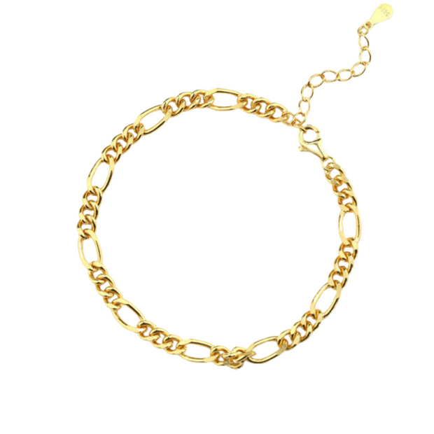 925 Sterling Silver Gold-Plated Figaro Chain Bracelet for Women, Minimalist and Stylish Jewelry