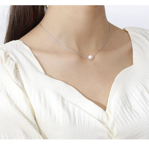 Sterling Silver Pearl Necklace Jewelry – 925 Sterling Silver Gold Plated Chain with Pearl Pendant