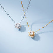 Sunflower Radiance: 925 Sterling Silver Diamond Necklace