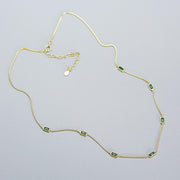 Emerald Elegance: 925 Sterling Silver Rectangle Emerald Stone Necklace