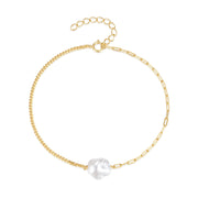 925 Sterling Silver Natural Pearl Gold-Plated Chain Bracelet