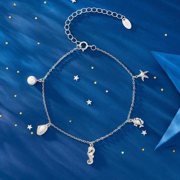 925 Sterling Silver Gold-Plated Marine Animal Sea Fish Bracelet