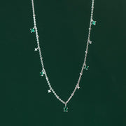 Emerald Cascade: 925 Sterling Silver Water Drop Diamond and Zircon Necklace