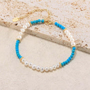 925 Sterling Silver Bracelet with Natural Freshwater Pearl and Turquoise Stone