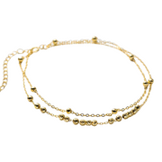 925 Sterling Silver Double Layer Gold-Plated Beaded Charm Anklet