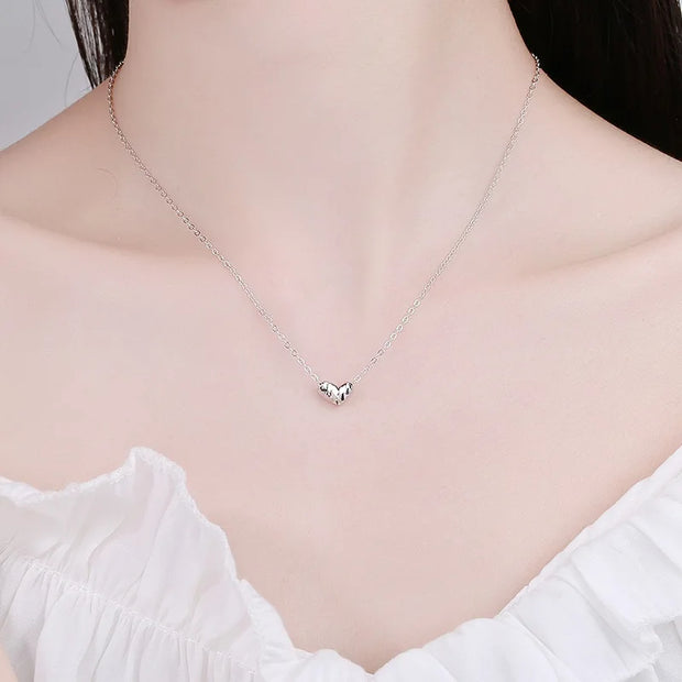 925 Silver Necklace Jewelry - 925 Sterling Silver Simple Plain Love Heart Pendant Gold Plated Chain Necklace