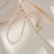 6-7MM round natural freshwater pearl gold plated necklace