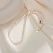 5-6MM round natural freshwater pearl gold plated necklace