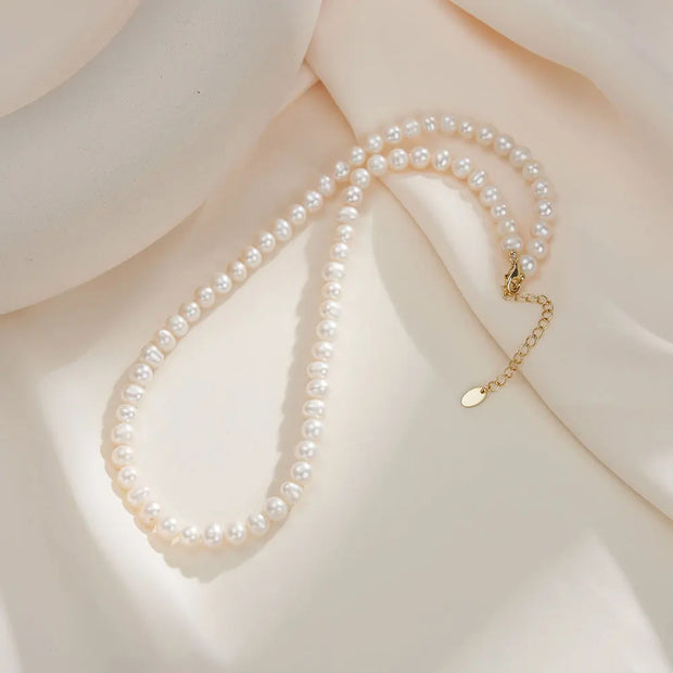 5-6MM round natural freshwater pearl gold plated necklace