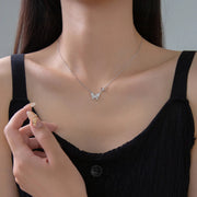 925 Sterling Silver Butterfly Necklace: Full Zircon Pendant with Gold Plated Chain