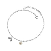 925 Silver Hollow Fish Tail Zircon Single Pearl Anklets