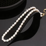 925 Silver Fine Jewelry Gold Plated Natural Pearl Chain Necklace for Women