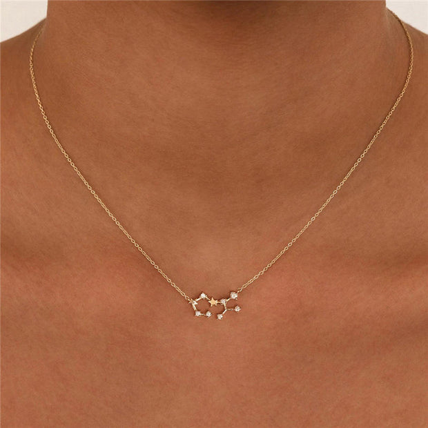 925 Sterling Silver Zodiac Necklace – Twelve Zodiac Signs with Diamond Zircon