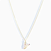 925 Sterling Silver Butterfly Necklace with Colorful Diamonds and Gold Plated Letter Charm