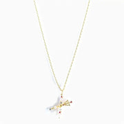 925 Sterling Silver Butterfly Necklace with Colorful Diamonds and Gold Plated Letter Charm