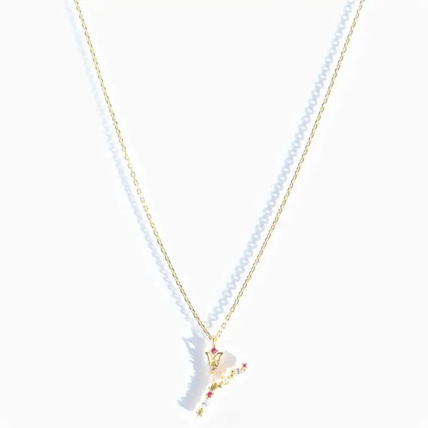 925 Sterling Silver Butterfly Necklace with Colorful Diamonds and Gold Plated Letter Charm