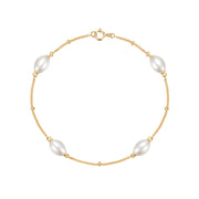 925 Sterling Silver Pearl Bracelet with Gold-Plated Chain for Women