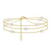 925 Sterling Silver Triple-Layered Beach Anklet with Small White Pearls