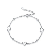 925 Silver Minimalist Heart Bracelet Jewelry – Sterling Silver Small Heart with Diamond Zircon Chain Bracelet