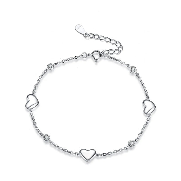 925 Silver Minimalist Heart Bracelet Jewelry – Sterling Silver Small Heart with Diamond Zircon Chain Bracelet