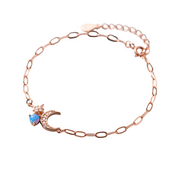 Fine Jewelry 925 Sterling Silver Friendship Bracelet with Moon and Star Opal Zircon