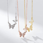 925 Sterling Silver Butterfly Necklace: Full Zircon Pendant with Gold Plated Chain