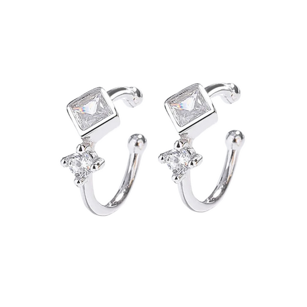 Sterling Silver C Shape Not Piercing Hoop Earrings (1pir 2pcs)