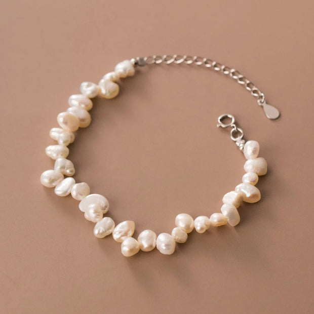 Fine Jewelry 925 Sterling Silver Baroque Pearl Bracelet