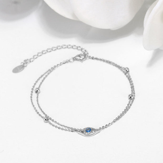 925 Silver Bracelet for Women – 925 Sterling Silver Blue Eye Zircon Two-Layer Bracelet