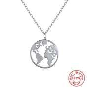 Explore the World: 925 Sterling Silver Earth Map Pendant Necklace