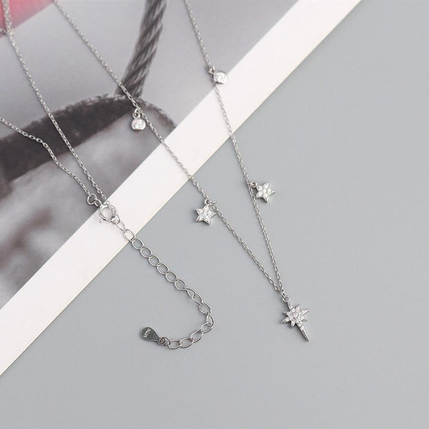 925 Sterling Silver Star Pendant Necklace – 18K Gold Plated Diamond Dangling Necklace