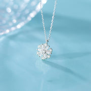 Snow Blossom: 925 Sterling Silver Snow Flower Zircon Pendant Necklace