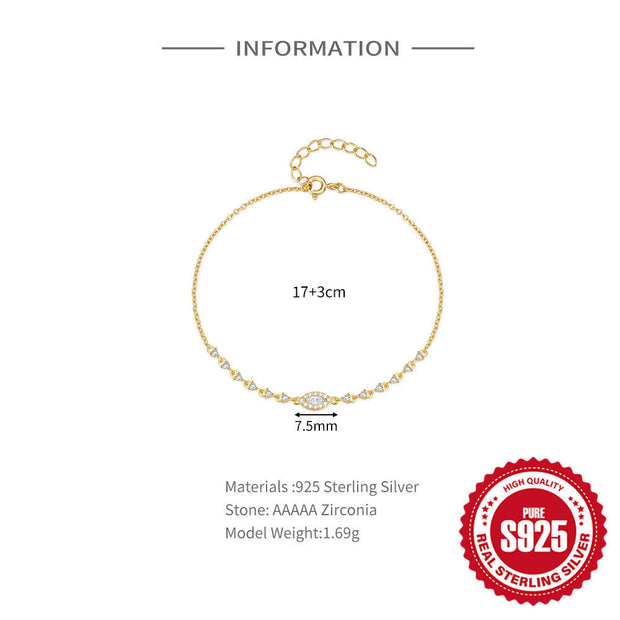 925 Silver Chain Bracelet for Women, 18K Gold-Plated Sterling Silver with Diamond Accents