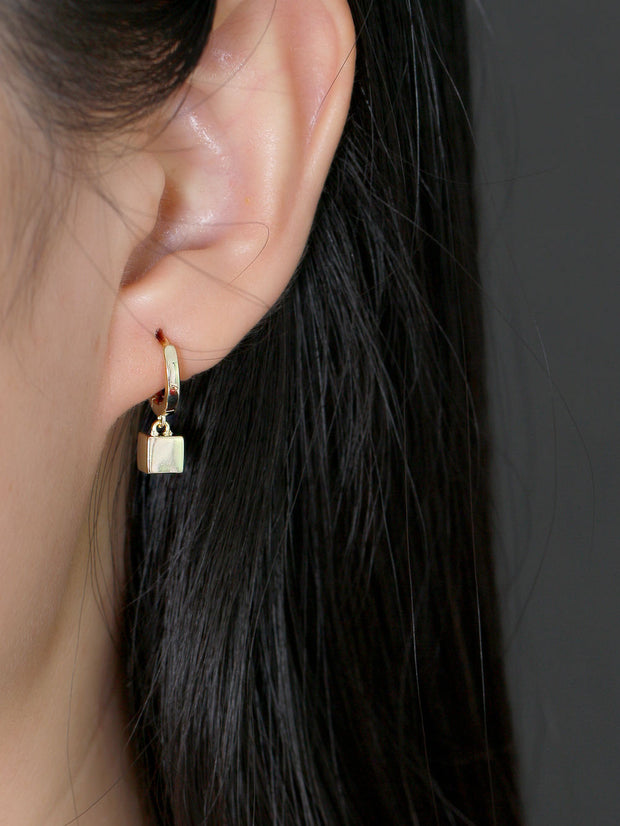 Sterling Silver Square Block Hoop Earrings – Minimalist Gold-Plated Dangles