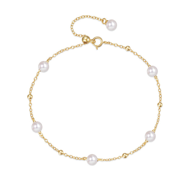 925 Sterling Silver Pearl Station Bracelet with Pearls and Small Beads