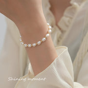 Sterling Silver Minimalist Natural Pearl & Golden Bead Bracelet