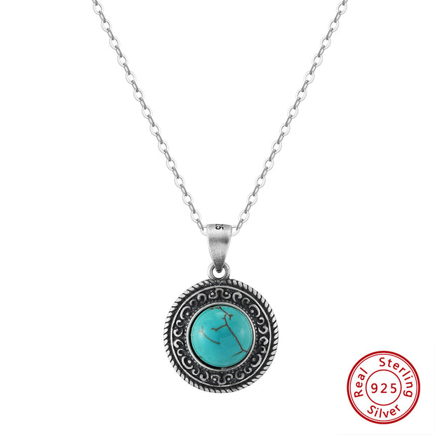 Sterling Silver Natural Stone Turquoise Necklace