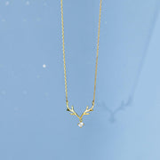 925 Silver Elk Antlers Zircon Pendant Necklace