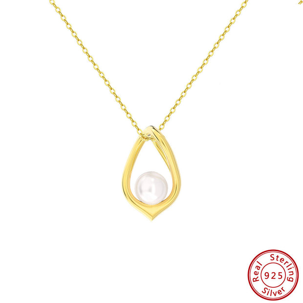 925 Silver Necklace for Women: 925 Sterling Silver Gold Plated Pearl Pendant Necklace