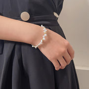 925 Sterling Silver Baroque Pearl Chain Bracelet for Women